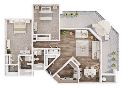 Floor plan for 2 beds, 2 baths, 1185 sqft